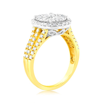1 Carat Diamond Oval Shaped Ring in 9ct Yellow Gold & Sterling Silver