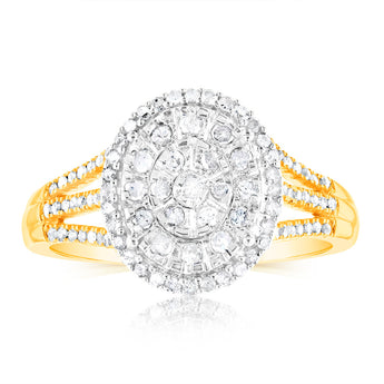 1 Carat Oval Shaped Diamond Ring in 9ct Yellow Gold & Sterling Silver