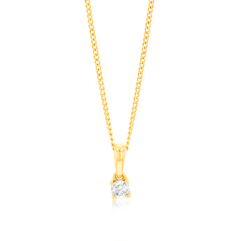 1/6 Carat Diamond Solitaire Pendant in 9ct Yellow Gold
