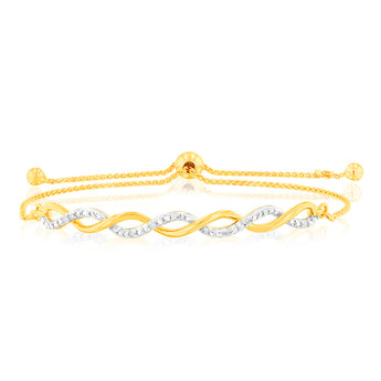 Gold Plated Sterling Silver Diamond Slider Bracelet with 12 Round Brilliant Cut Diamonds