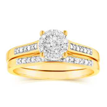 1/6 Carat Diamond 2 Ring Bridal Set in Gold Plated Sterling Silver