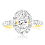 1.50 Carat Diamond Ring With 1 Carat Oval Centre Surrounded by 1/2 Carat Round Diamond Halo in 18ct Yellow Gold