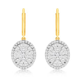1 Carat Diamond Oval Shaped Drop Earrings in 9ct Yellow Gold & Sterling Silver