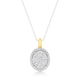1 Carat Diamond Oval Cluster Shaped Pendant in 9ct Yellow Gold & Sterling Silver on 45cm Sterling Silver Chain