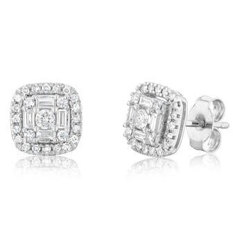 1/2 Carat Diamond Earrings with Brilliant and Baguette Diamonds in 9ct White Gold