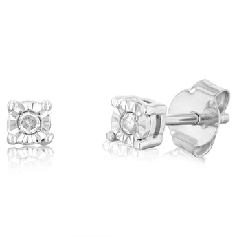 1/10 Carat Diamond Earrings Set Hoop Earrings in Gold Plated Silver and Stud Earrings in Sterling Silver
