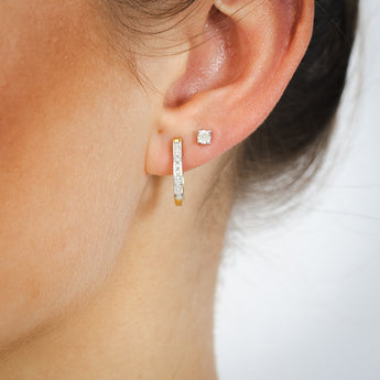 1/10 Carat Diamond Earrings Set Hoop Earrings in Gold Plated Silver and Stud Earrings in Sterling Silver