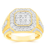 3/4 Carat Diamond Men's Ring with 75 Round Diamonds in 9ct Yellow Gold
