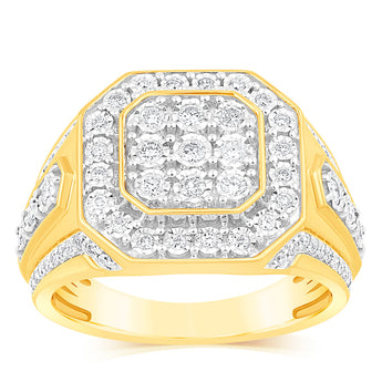 3/4 Carat Diamond Men's Ring with 75 Round Diamonds in 9ct Yellow Gold
