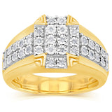 1/4 Carat Diamond Men's Ring with 32 Round Diamonds in 9ct Yellow Gold