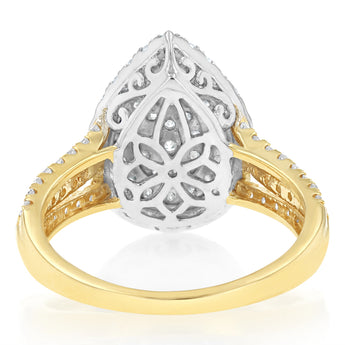 1 Carat Natural Diamond Pear Shaped Ring in 9ct Yellow Gold and Sterling Silver