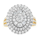 2 Carat Natural Diamond Oval Shaped Ring in 9ct Yellow Gold and Sterling Silver