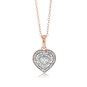 1/10 Carat Diamond Heart Pendant in Rose Gold Plated Silver on 45cm Chain