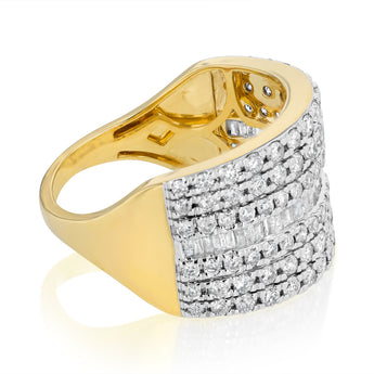 1.5 Carat Diamond Ring with Round Brilliant and Baguette Diamonds in 9ct Yellow Gold