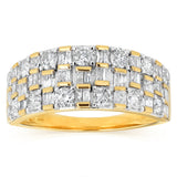 1 Carat Diamond Ring with Round Brilliant and Baguette Diamonds in 9ct Yellow Gold