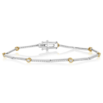 1/2 Carat Diamond Fancy Bracelet White Gold Link with 9ct Yellow Gold Bezel