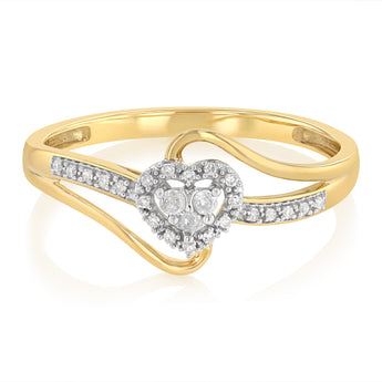 1/10 Carat Diamond Heart Shaped Ring in 9ct Yellow Gold