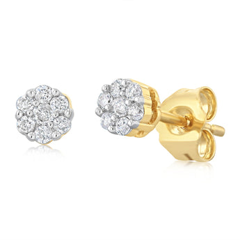 1/6 Carat Diamond Flower Stud Earrings in 10ct Yellow Gold