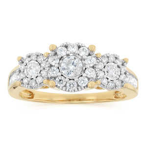 0.69 Carat Diamond Trilogy Ring in 14ct Yellow Gold