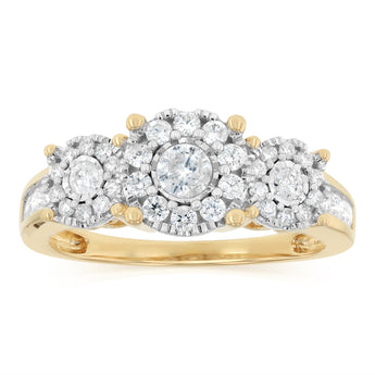 0.69 Carat Diamond Trilogy Ring in 14ct Yellow Gold