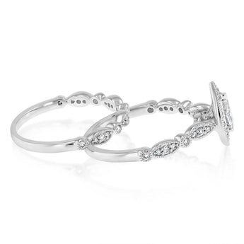 0.87 Carat Diamond Bridal 2 Ring Set in 14ct White Gold