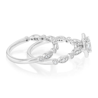 0.87 Carat Diamond Bridal 2 Ring Set in 14ct White Gold