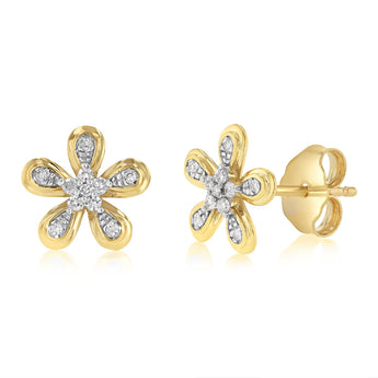 Diamond Flower Stud Earrings in 9ct Yellow Gold