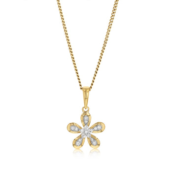 Diamond Flower Pendant in 9ct Yellow Gold