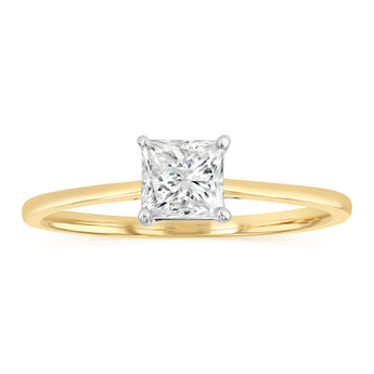 1/2 Carat Princess Cut Diamond Solitaire Ring in 9ct Yellow Gold