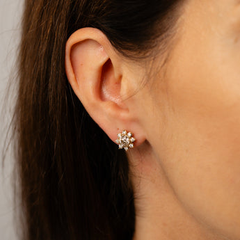 1.5 Carat Diamond Flower Stud Earrings in 9ct Yellow Gold