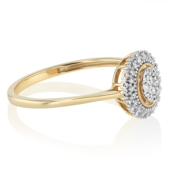 1/6 Carat Diamond Halo Ring in 9ct Yellow Gold