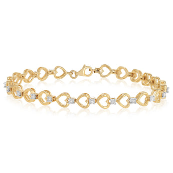 1/10 Carat Diamond Heart 18cm Bracelet in Gold Plated Sterling Silver