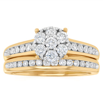 3/4 Carat Diamond Bridal Set Ring in 9ct Yellow Gold