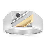 Black Diamond Gents Ring in 9ct Yellow Gold and Sterling Silver