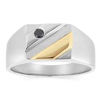Black Diamond Gents Ring in 9ct Yellow Gold and Sterling Silver