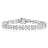 1/5 Carat Diamond Flower Bracelet in Stirling Silver
