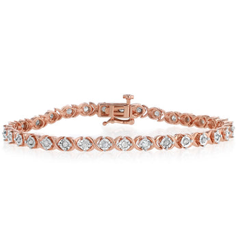 0.95 Carat Diamond Bracelet in Rose Gold Plated Stirling Silver