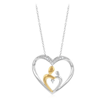Diamond Mother and Child Heart Pendant in Sterling Silver