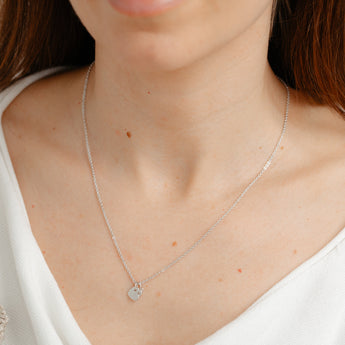 Diamond Heart and Circle Charms Symbolising Eternal Love on Adjustable 43-48cm Chain in Sterling Silver
