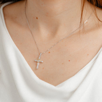 Diamond Cross Pendant in Gold Plated Sterling Silver on 46cm Sterling Silver Chain