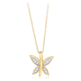Diamond Butterfly Pendant on 45cm Chain in gold Plared Sterling Silver