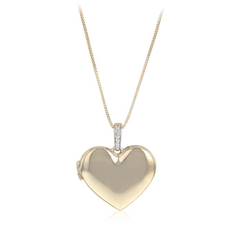 Diamond Heart Locket Pendant on 40cm Chain in Gold Plated Sterling Silver