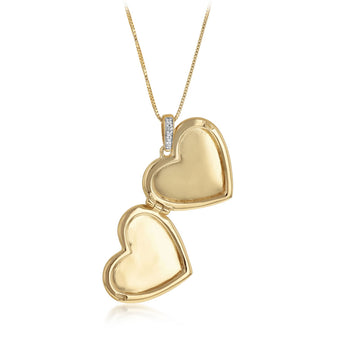Diamond Heart Locket Pendant on 40cm Chain in Gold Plated Sterling Silver