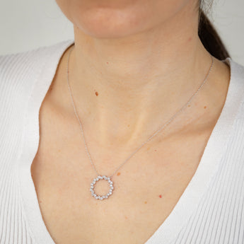 Diamond Circle Pendant on 42cm Chain in Sterling Silver