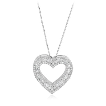 0.95 Carat Diamond Heart Pendant in Sterling Silver