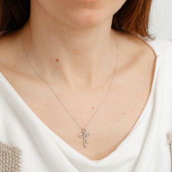 1/5 Carat Diamond Cross Pendant on 45cm Chain in Sterling Silver