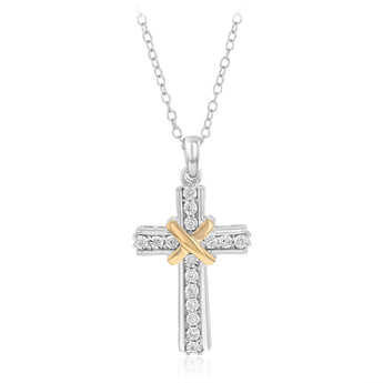 Diamond Cross Pendant On 46cm Chain in Gold Plated Sterling Silver