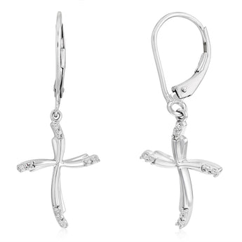 Diamond Cross Earrings in Sterling Silver