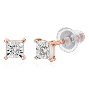 Diamond Solitaire Stud Earrings in Rose Gold Plated Sterling Silver