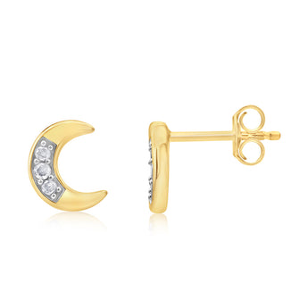 Diamond Half Moon Stud Earrings in Gold Plated Sterling Silver